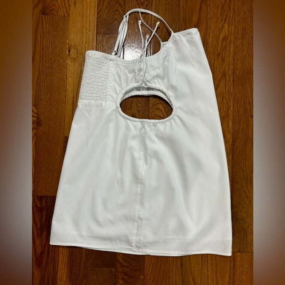 Aerie Linen Blend Mini Dress White Adjustable Strap Lined Side cutout - Picture 7 of 14